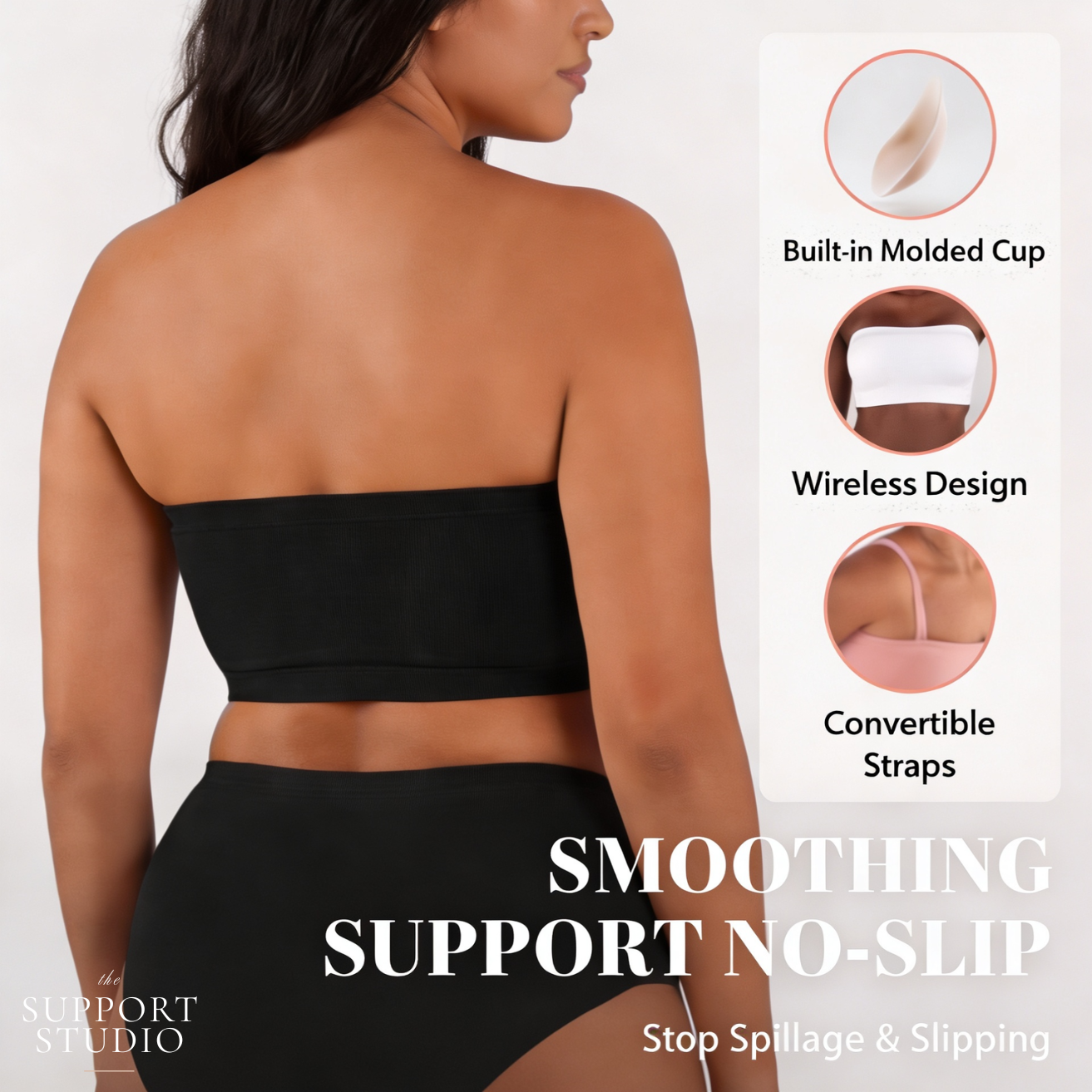 Support Studio Stay-Put Strapless Wire-Free Body Shaping Bra